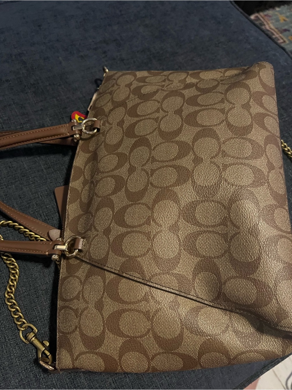 Coach Brown Signature Canvas Satchel with Minnie Charm - Picture 10 of 12